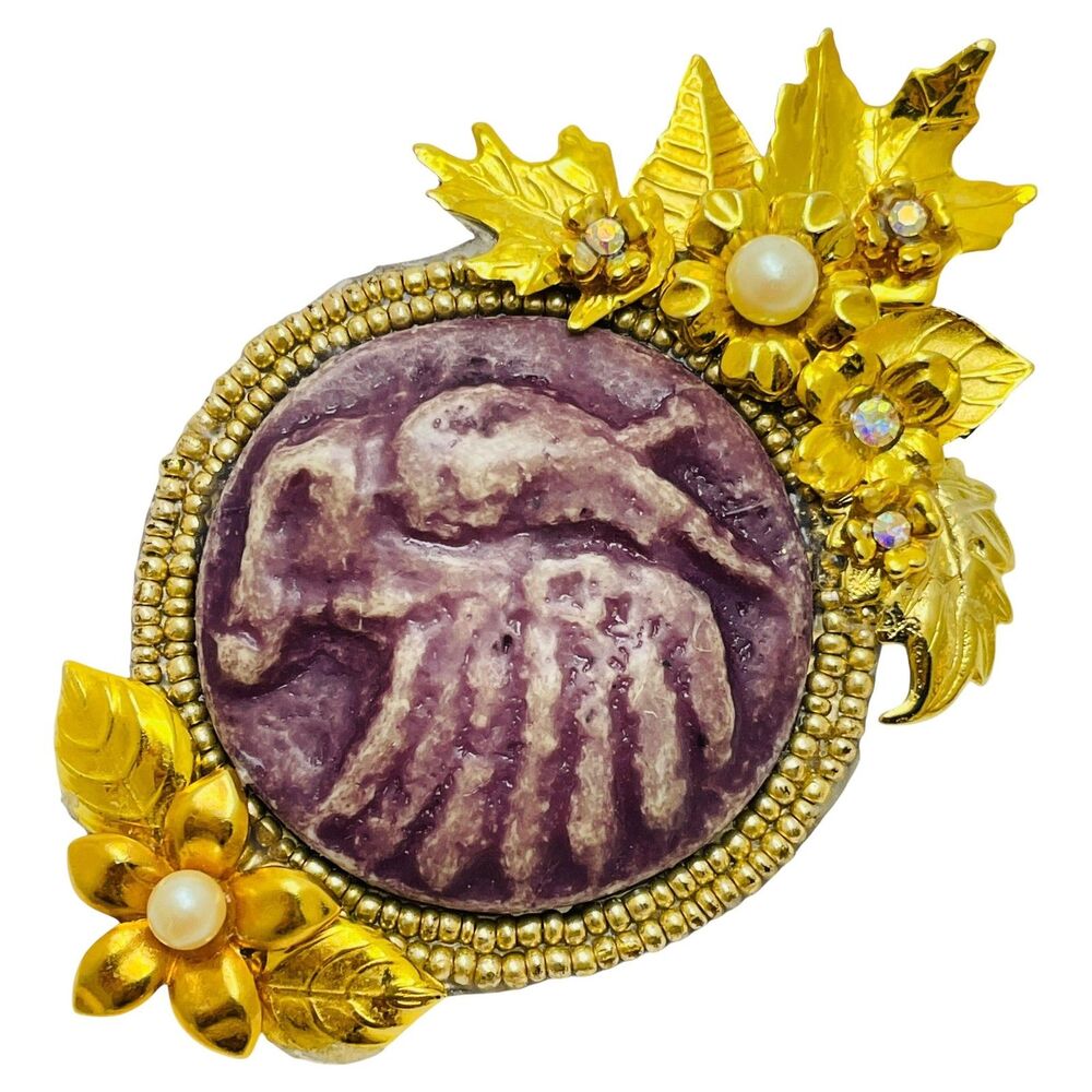 Vintage NEVA BURBA signed artisan gold tone designer brooch